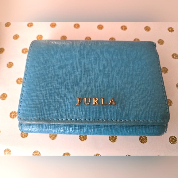 Low Start Furla Turquoise Blue Compact Wallet Card Holder - Picture 1 of 1